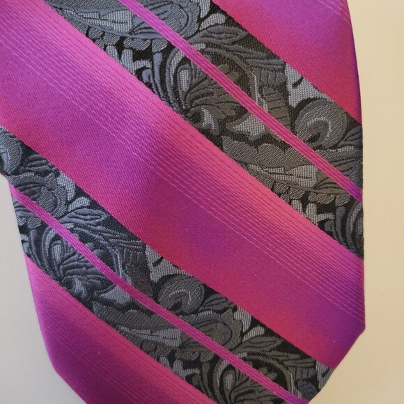 STEVE HARVEY Striped Fushia Gray MEN'S Necktie W:3 3/4" BY L:60" - Picture 2 of 4